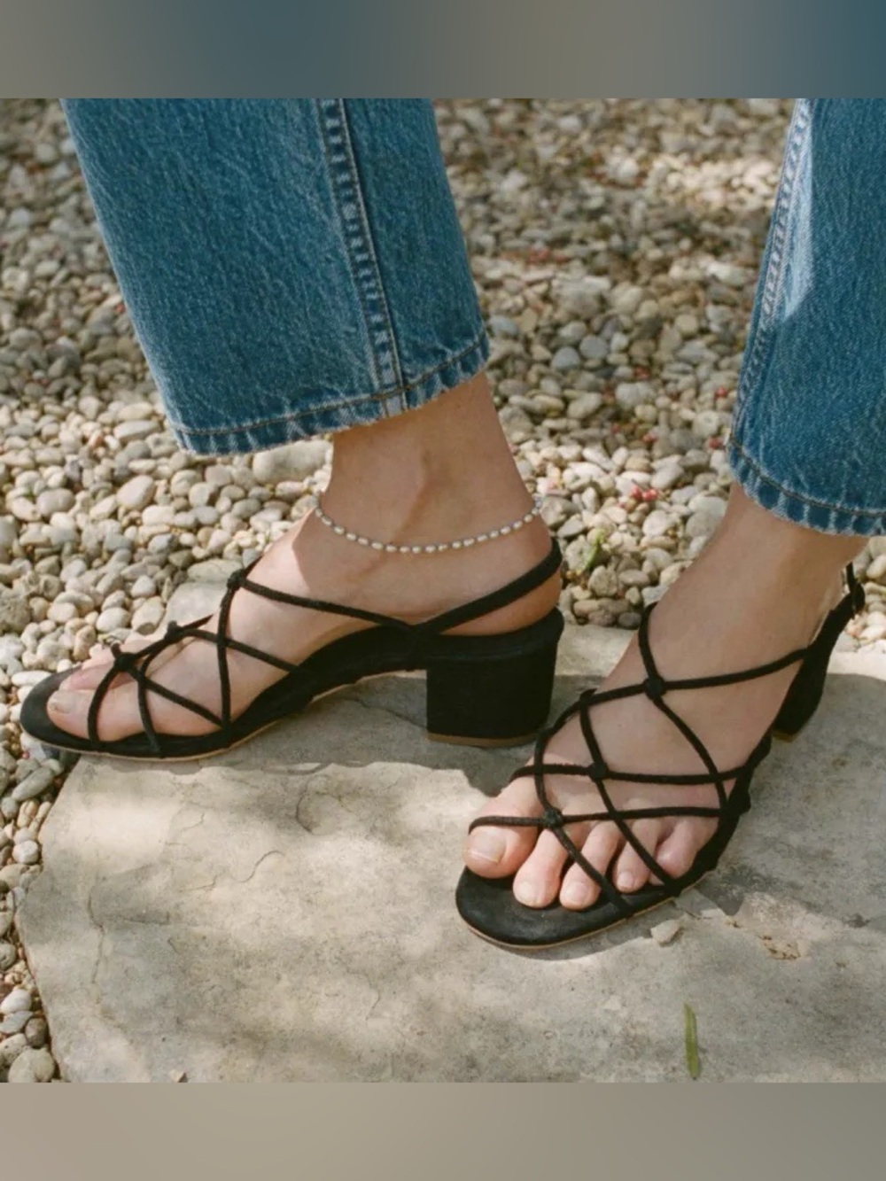 DÔEN Reve Black Suede Strappy Block Heel Sandals Size 38